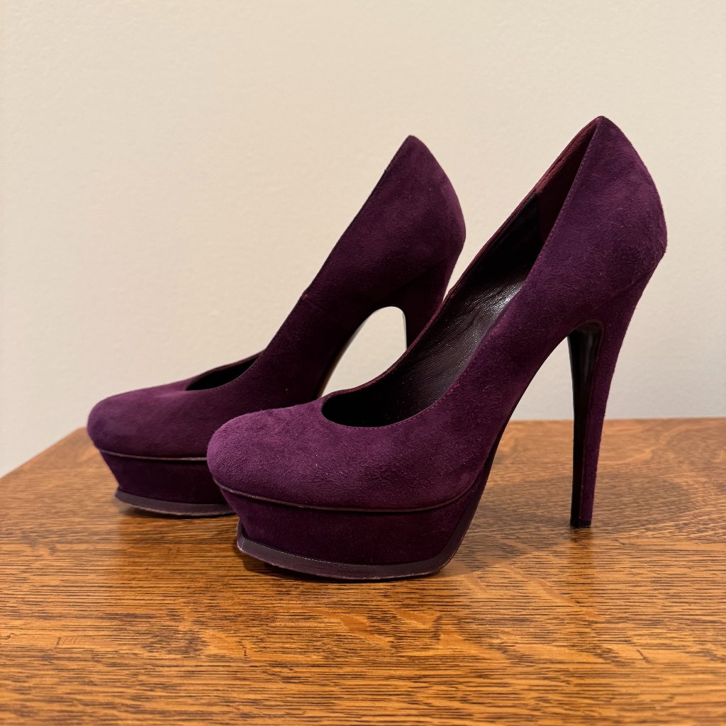Ysl Purple Suede Platform Pumps Size 7